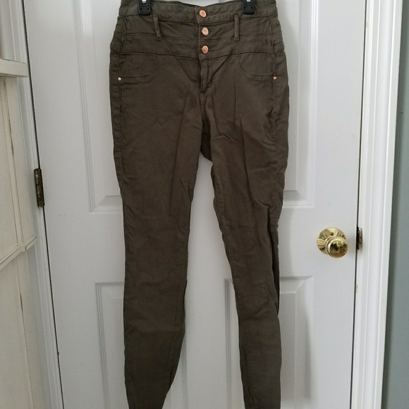 High-waisted green skinny jeans - Picture 1 of 3